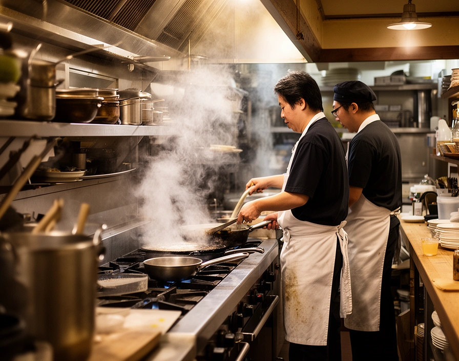 Cocina de un restaurante chico con dos cocineros